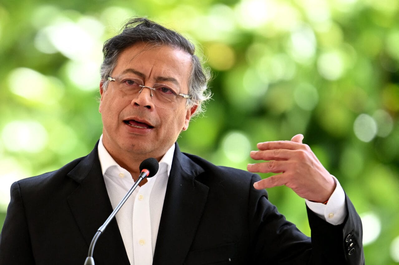 Colombia's President Gustavo Petro speaks during the Amazon Cooperation Treaty Organization (OTCA) Summit in Bogota on August 22, 2025. Indigenous peoples, authorities, civil society organizations, and other representatives of eight Amazonian countries met on August 22 to discuss common problems and solutions in the area. (Photo by RAUL ARBOLEDA / AFP)